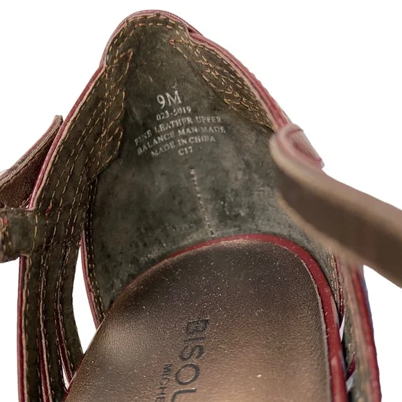 🚫SOLD🚫 BISOU BISOU Michelle Bohbot Faye Womens Wine Red Leather Heels Size 9M - Picture 9 of 12